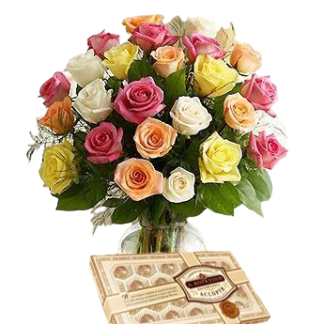 25 colorful roses with chokolates | Flower Delivery Vidnoe